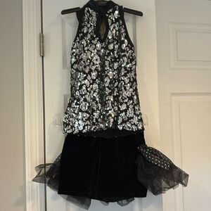A Wish Come True Girls Silver Sequins Three Piece Dance Costume Size LC